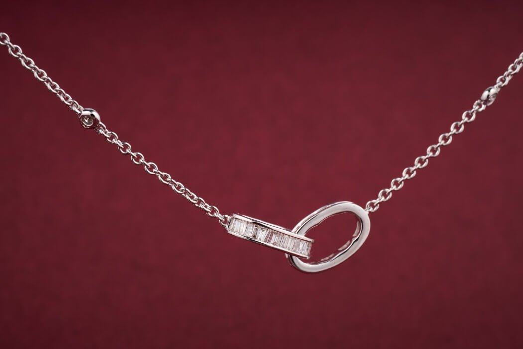 Double Ring Set Chain Diamond Necklace 18kt Gold Barak Fashion