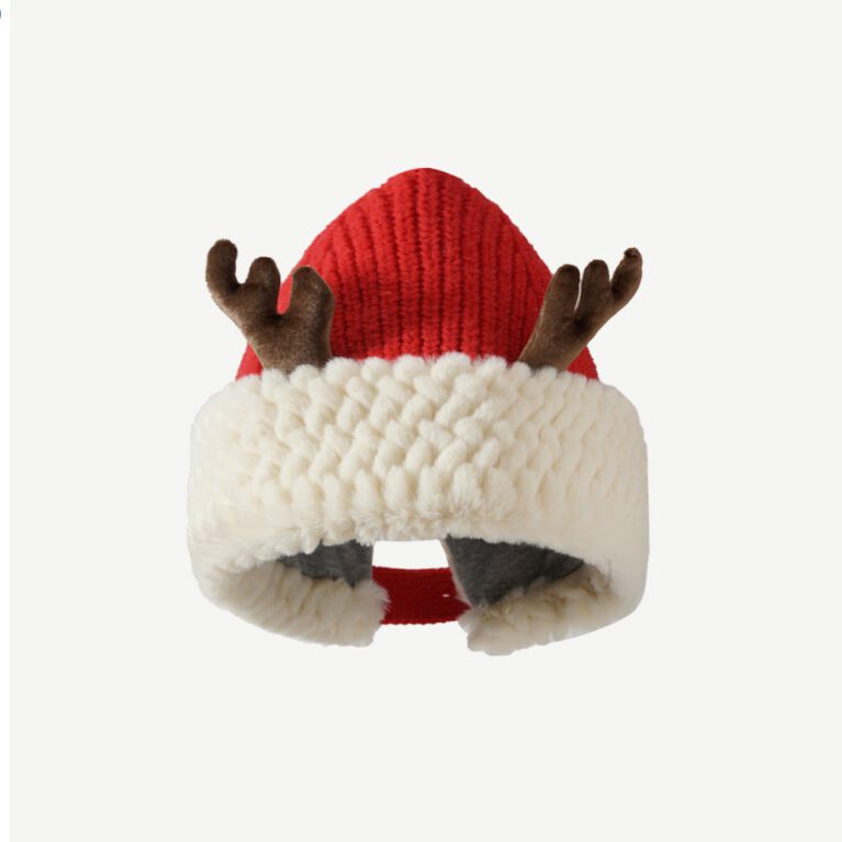 AB01 Christmas Cute Antler Plush Knit Hat-hat001-