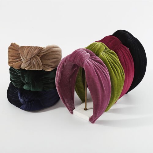 Autumn Winter Fashion Retro Solid Color Golden Velvet Cloth Headband-HB0026-A