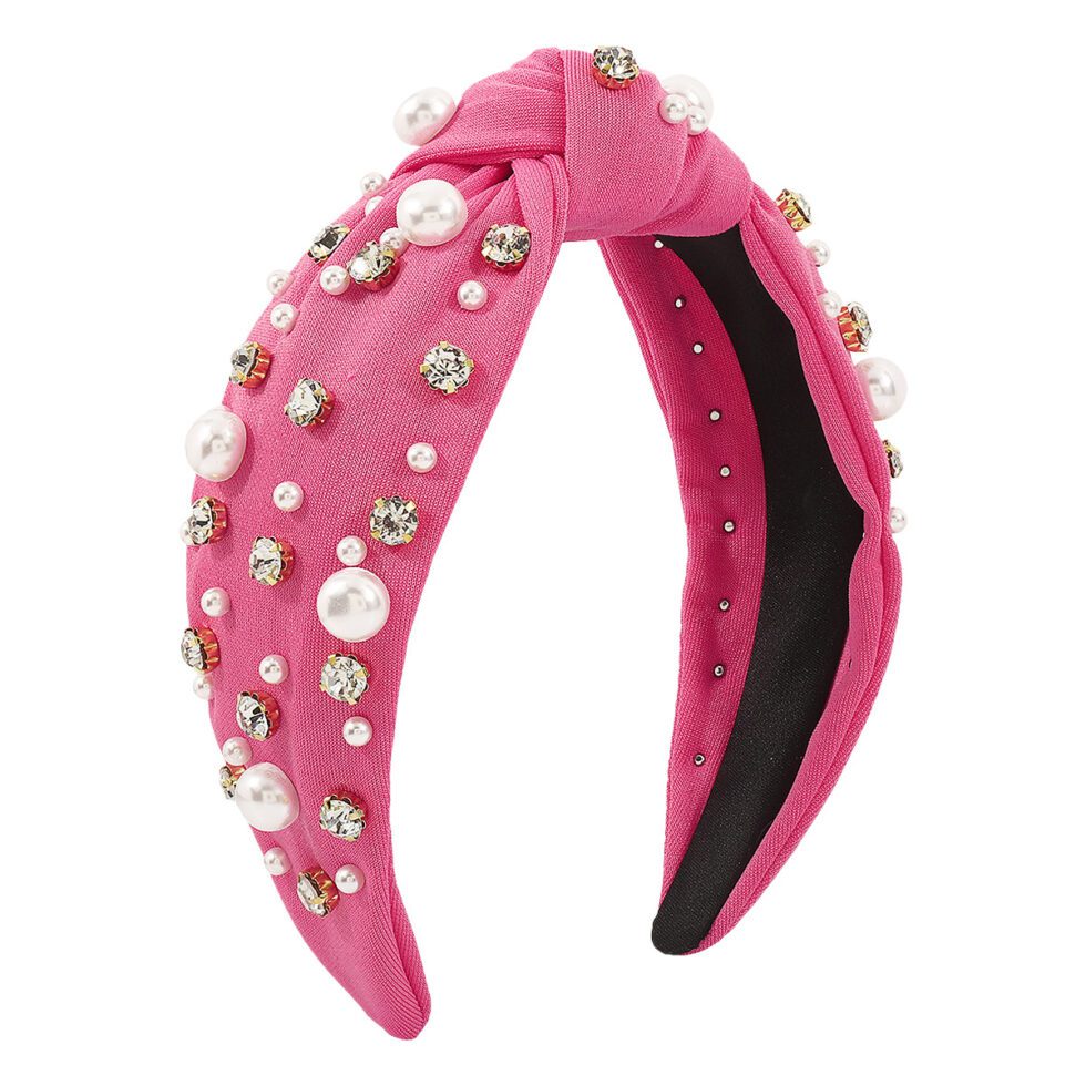 Dark pink Wide Edge Knotted Rhinestone Headband-HB0005-