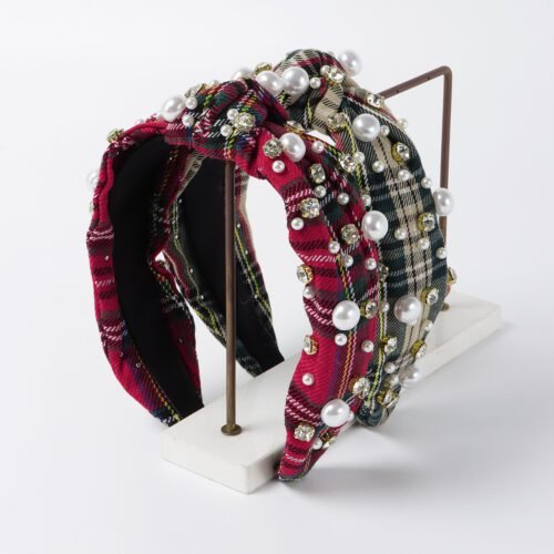 Fashion Classic Checked Fabric Knot Headband-HB0009-A