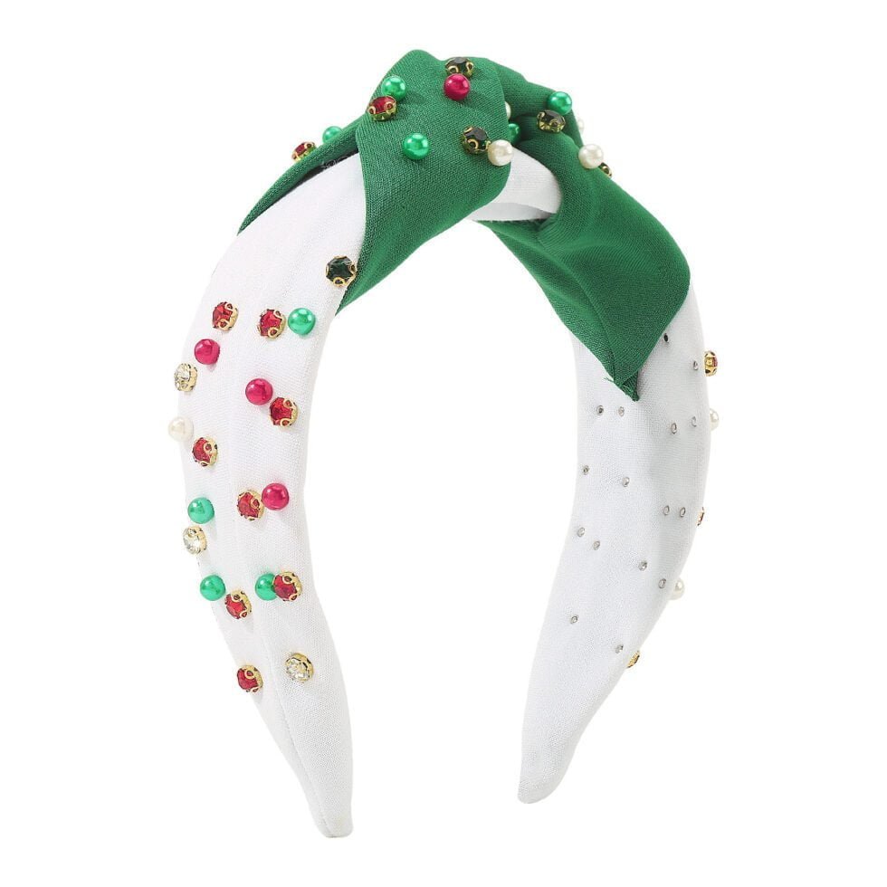 Green&White Christmas Rhinestone Headband-HB0002-