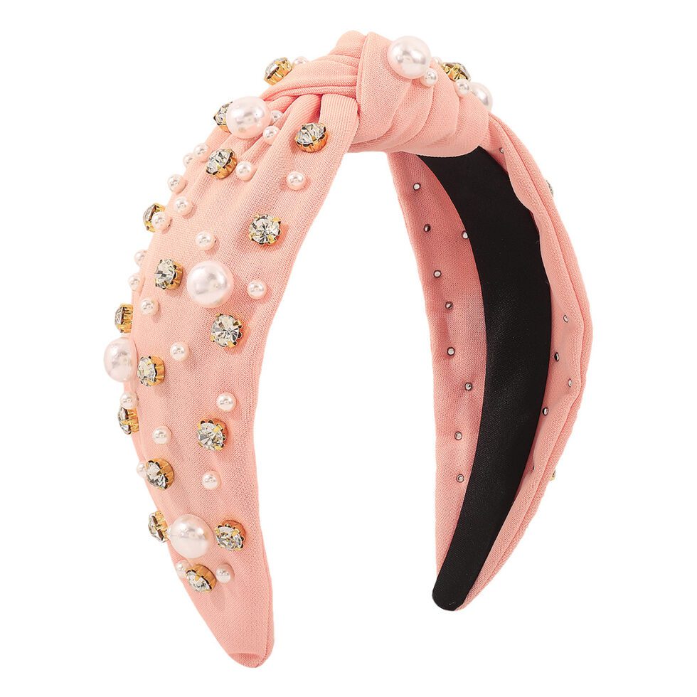 Pink Wide Edge Knotted Rhinestone Headband-HB0005-