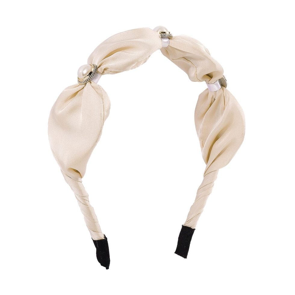 beige Simple Design Cloth Imitation Pearl Headband-hb0059-