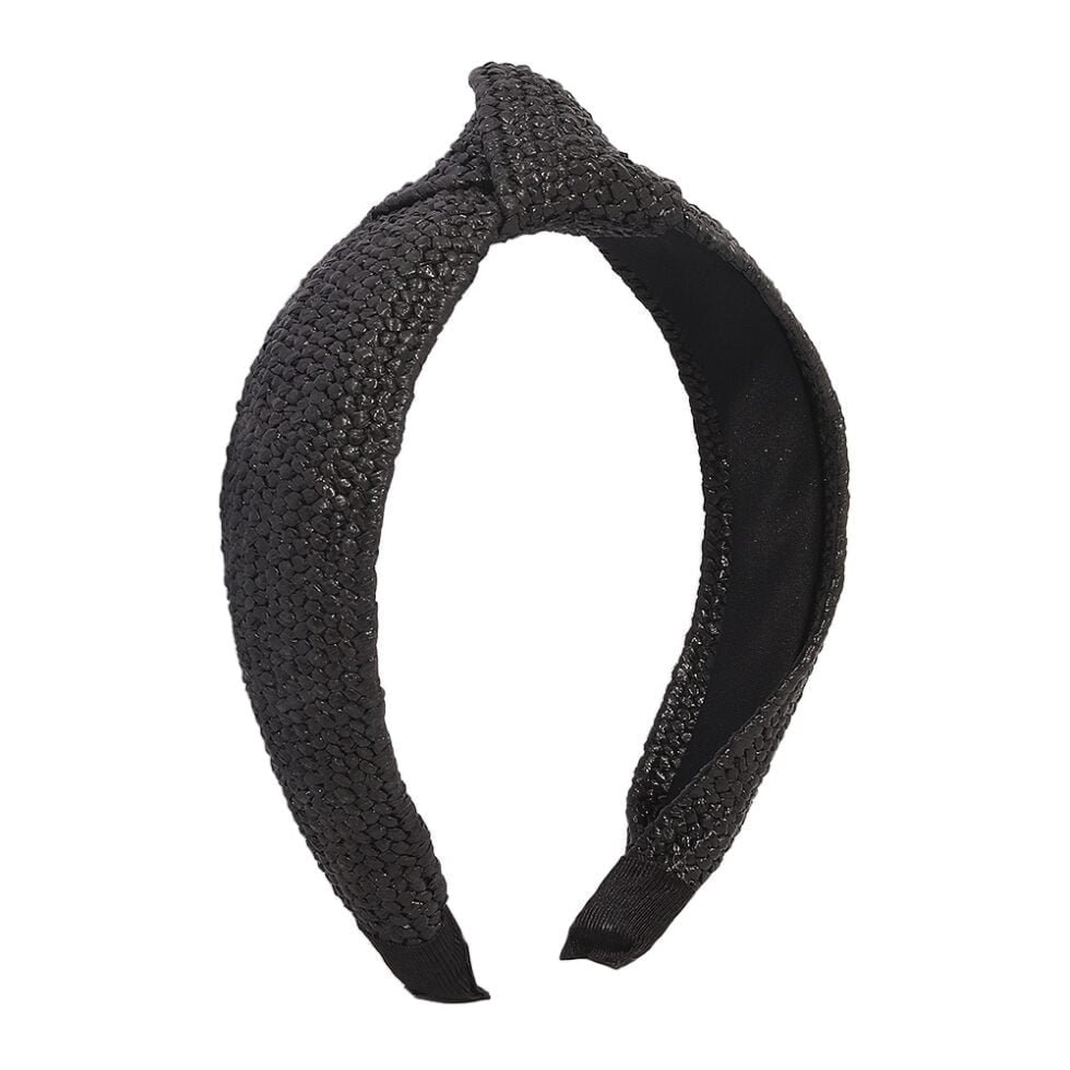 black Boho Laffia Braided Headband-hb0012-