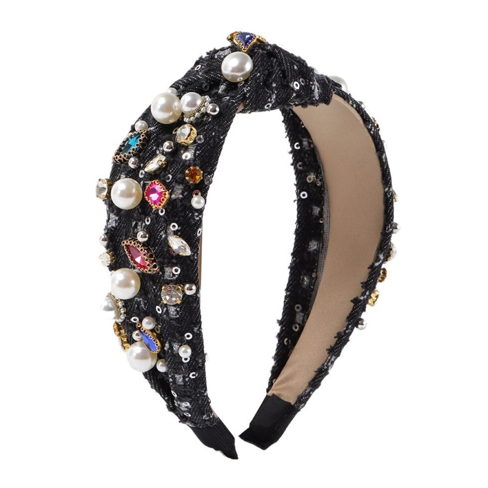 black Fashion Baroque Heavy Industry Color Diamond Headband-hb0018-