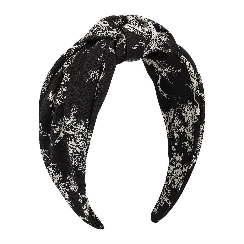 black Fashion Simple Printed Fabric Knotted Headband-hb0037-