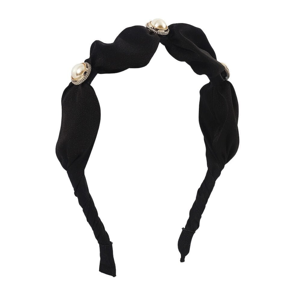 black Simple Design Cloth Imitation Pearl Headband-hb0059-