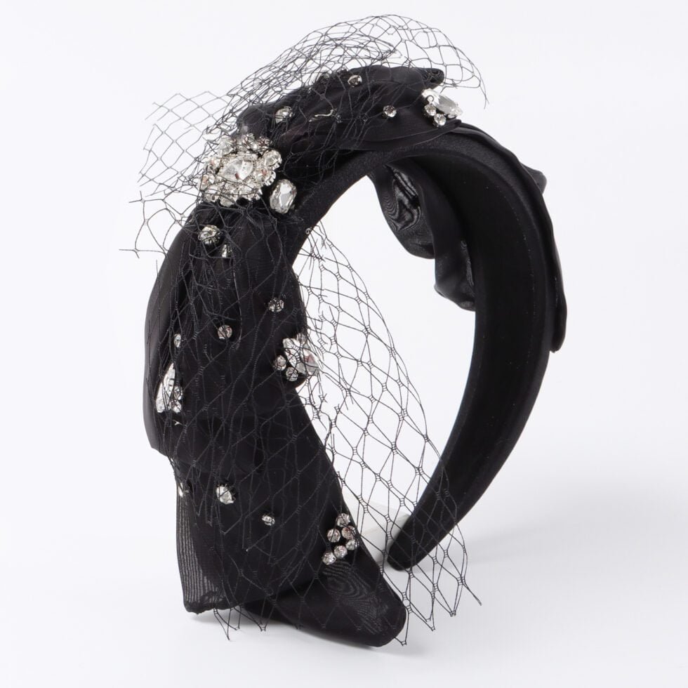 black Stylish Bow With Diamond Headband-hb0047-