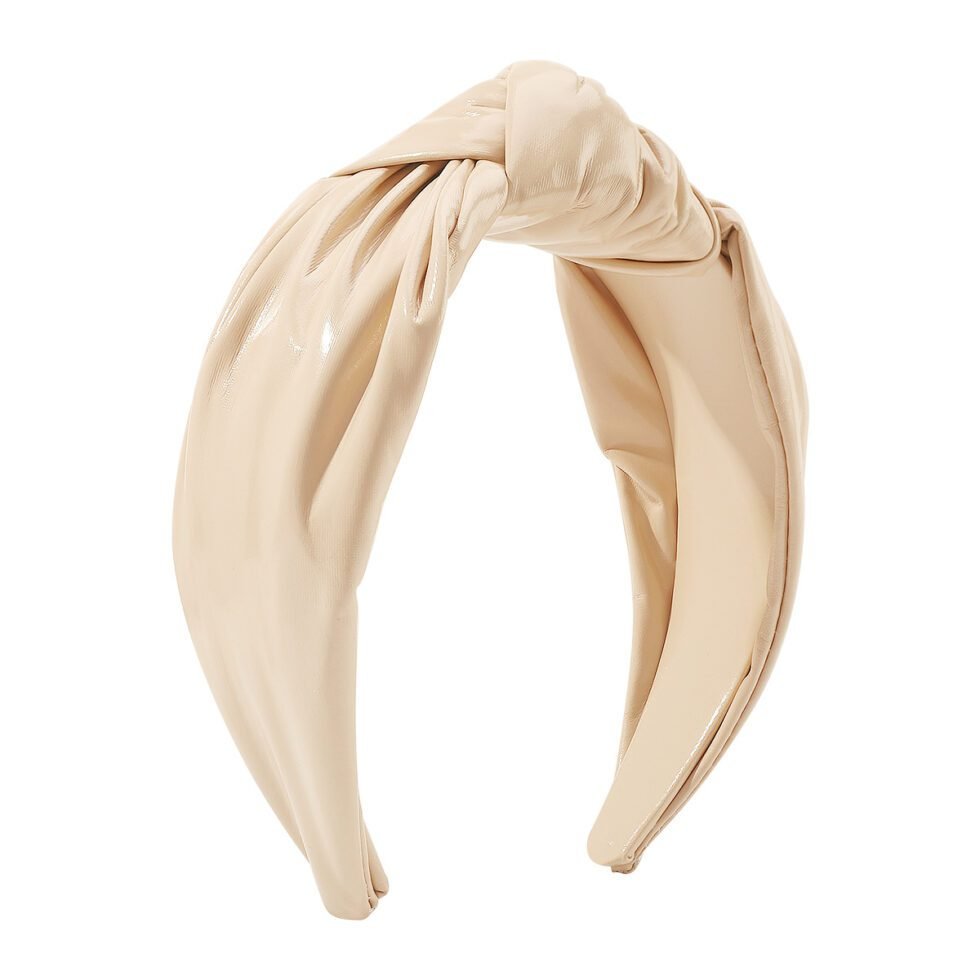 creamy white Bright PU-Leather Knotted Headband-HB0007-