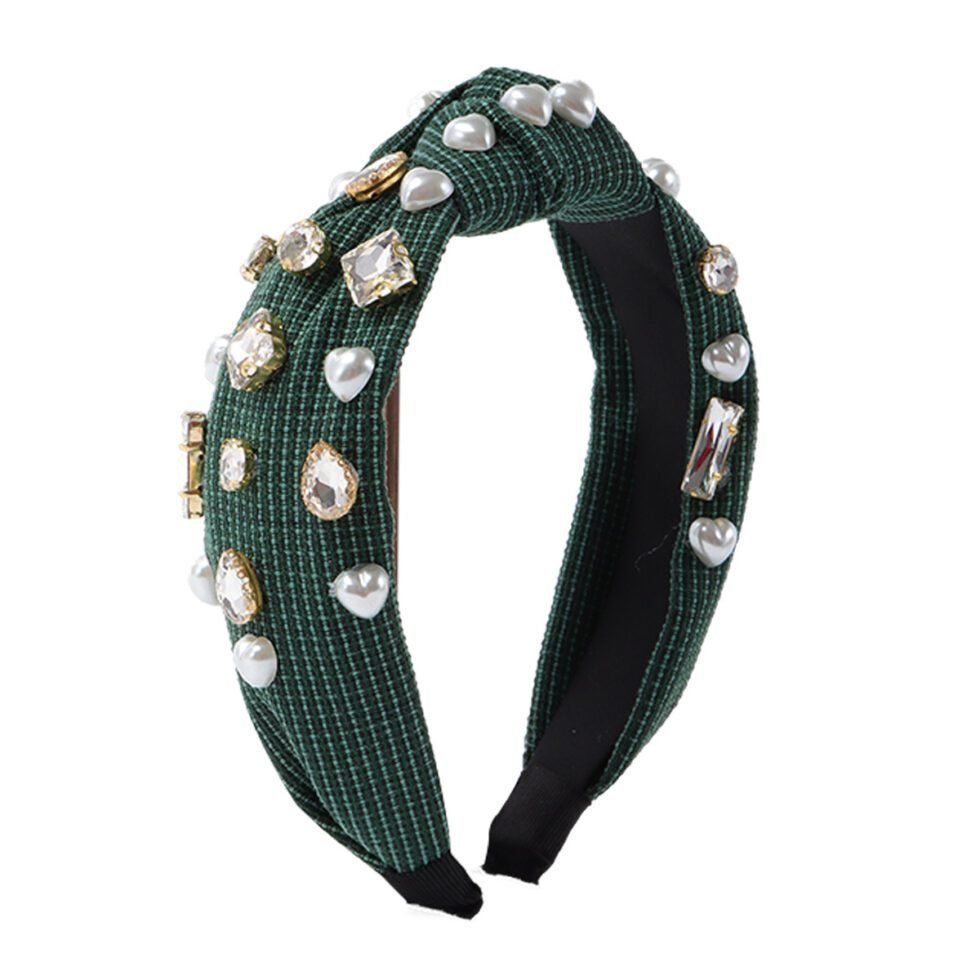 dark green Personalized Design Heart Imitation Pearl Knot Headband-hb0019-