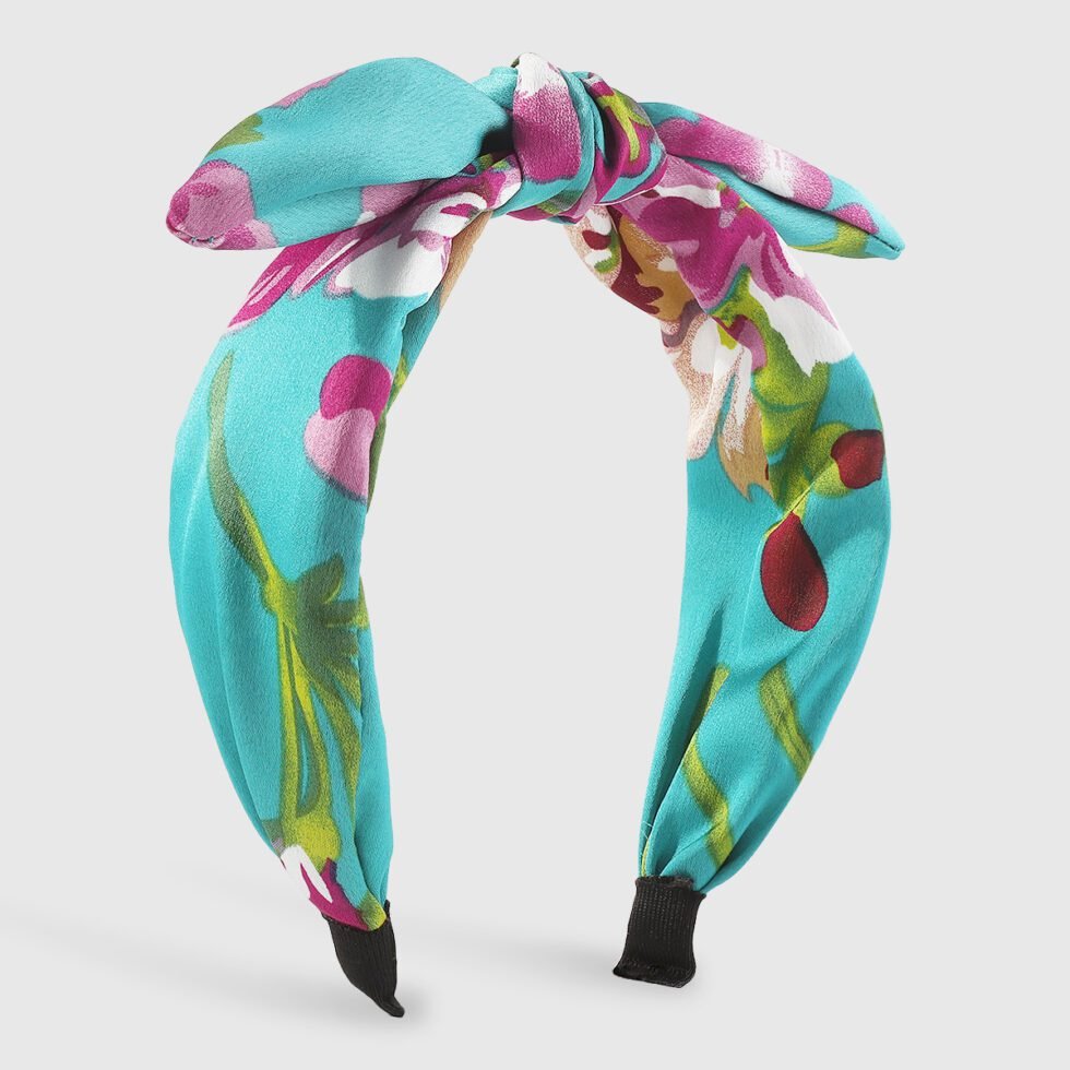 green Printed Fabric Bow Headband-hb0073-