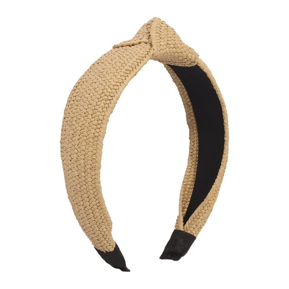 khaki Boho Laffia Braided Headband-hb0012-