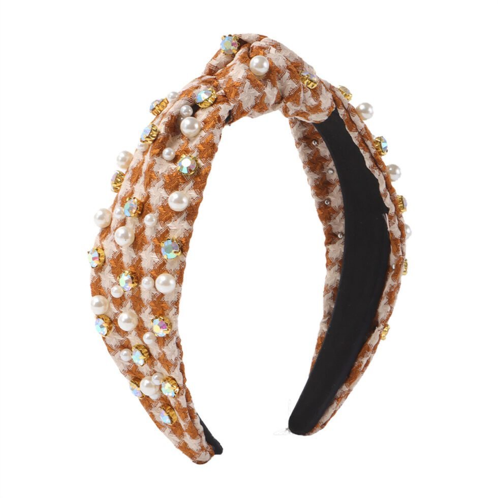 khaki Temperament Pearl Small Fragrance Headband-hb0024-