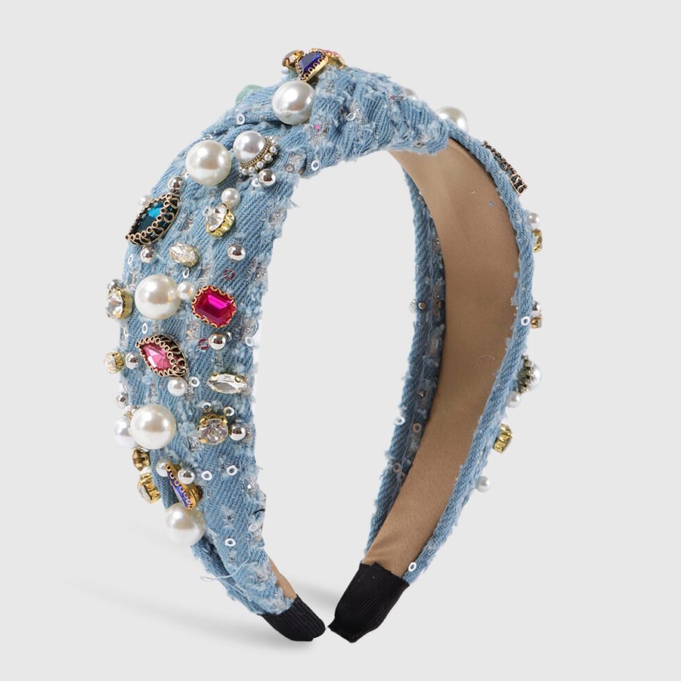 light blue Fashion Baroque Heavy Industry Color Diamond Headband-hb0018-