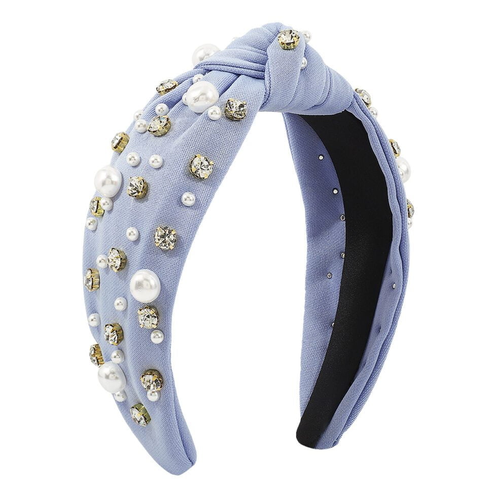 peacock blue Wide Edge Knotted Rhinestone Headband-HB0005-