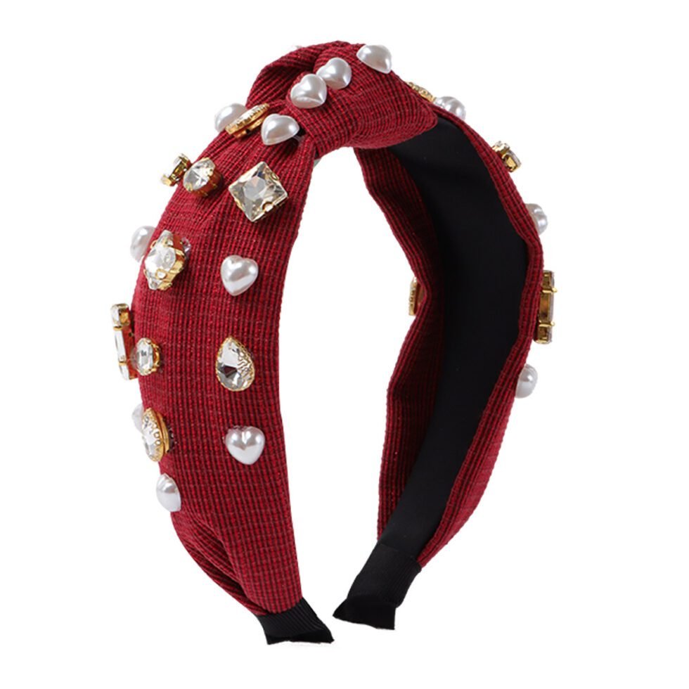 red Personalized Design Heart Imitation Pearl Knot Headband-hb0019-