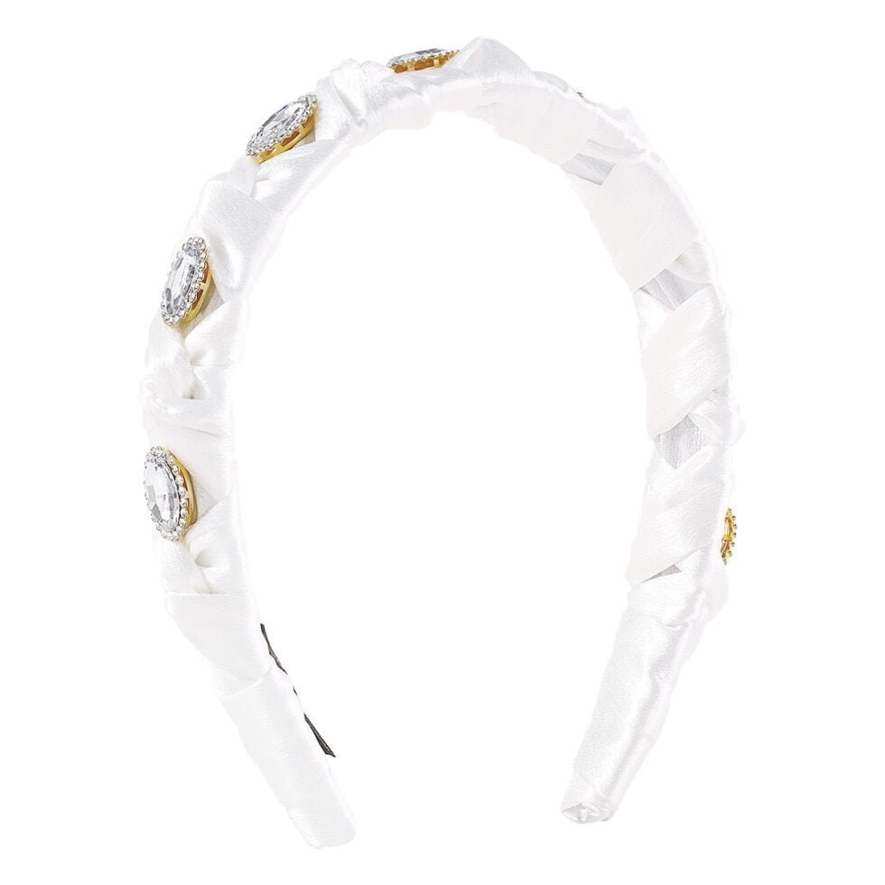 white Cloth And Diamond Set Headband-hb0062-