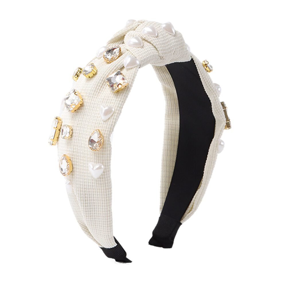 white Personalized Design Heart Imitation Pearl Knot Headband-hb0019-