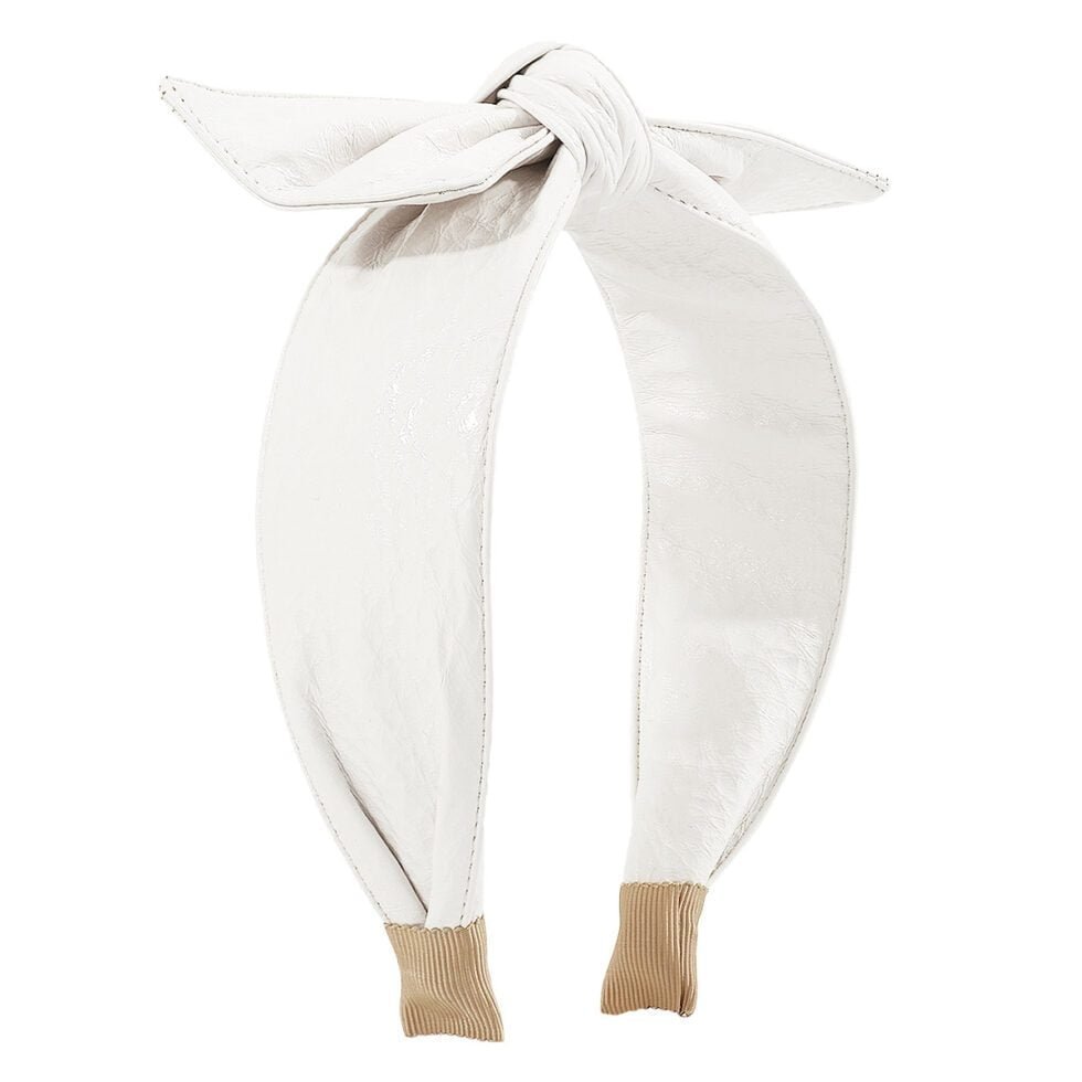 white Personalized Design Leather Bow Headband-hb0014-