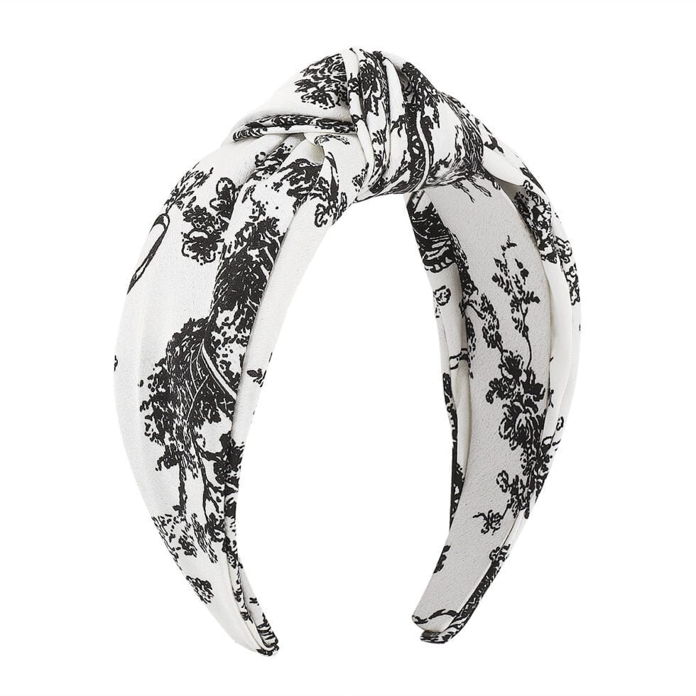 white&black Fashion Simple Printed Fabric Knotted Headband-hb0037-