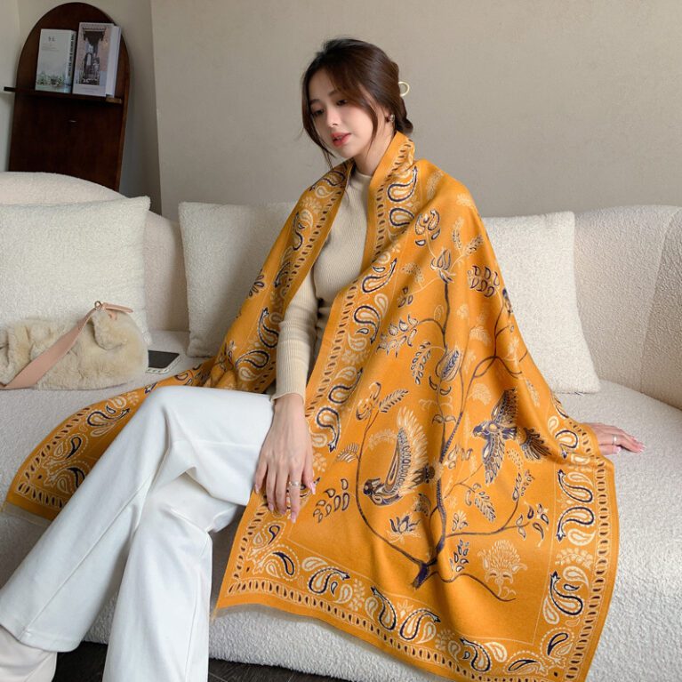 yellow Winter National Style Imitation Cashmere Shawl Scarf-tip001-