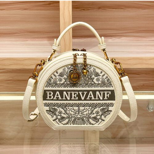 Leather Embroidered Round Cake Bag Women's Crossbody Shoulder Handbag-bag009-b