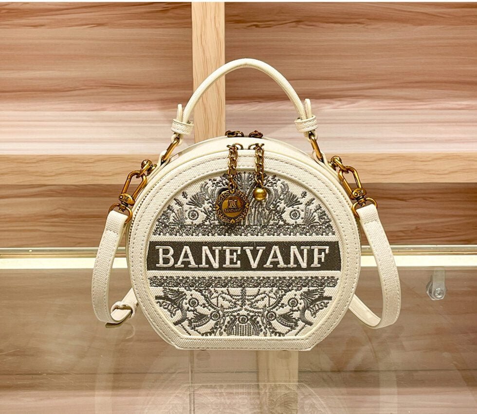 Leather Embroidered Round Cake Bag Women's Crossbody Shoulder Handbag-bag009-b