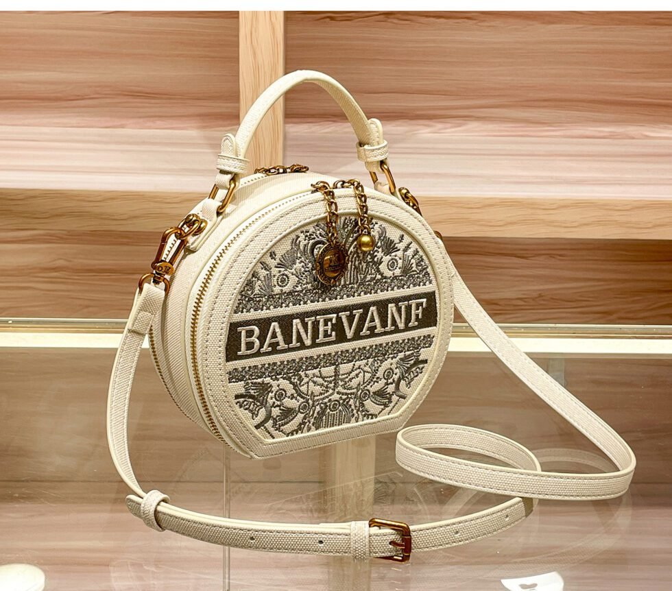 Leather Embroidered Round Cake Bag Women's Crossbody Shoulder Handbag-bag009-c