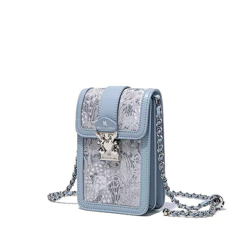 Summer New Blue Embroidery Mobile Phone Small Square Bag Women's Single Shoulder Crossbody Bag-bag035-b