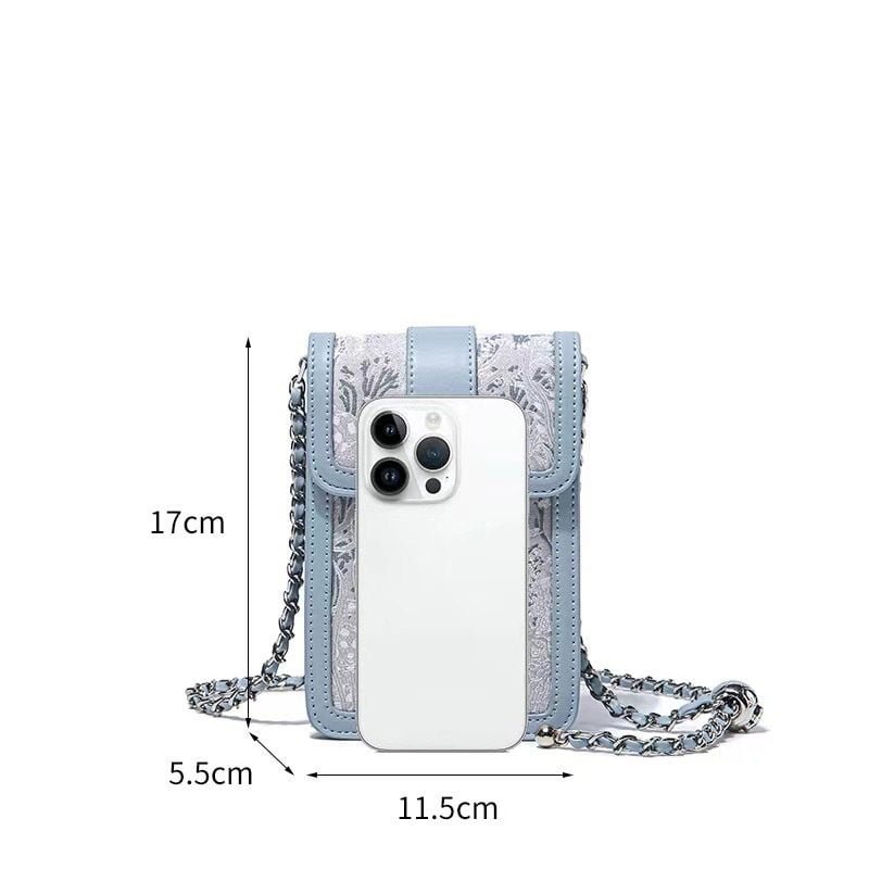 Summer New Blue Embroidery Mobile Phone Small Square Bag Women's Single Shoulder Crossbody Bag-bag035-g