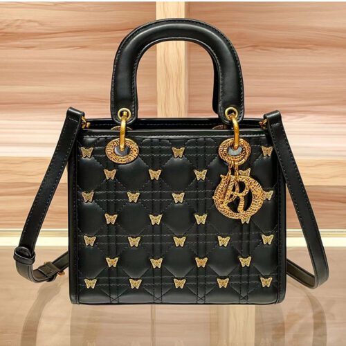 black Leather Diamond Check Fashion Handbag Single Shoulder Crossbody Bag Diana Handbag-bag023-b