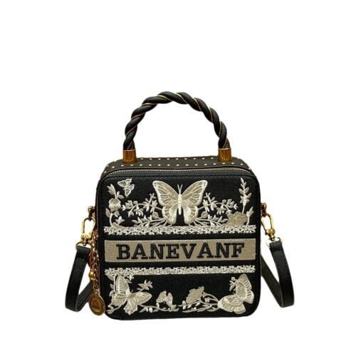 black Leather Embroidered Carry-on Case For Women's Crossbody Shoulder Bag-bag005-a