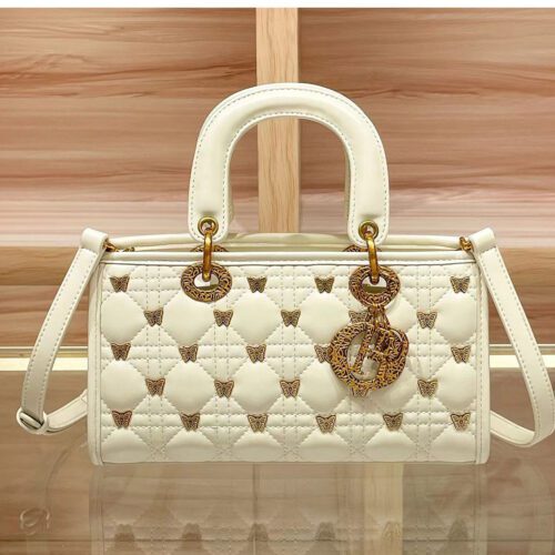 white Leather Hand-held Princess Bag Women's Diamond Check Crossbody Shoulder Handbag-bag022-c