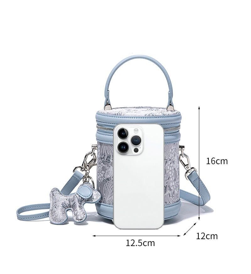 Embroidered Cylinder Handbag Women's Fashion Single Shoulder Crossbody Bag-bag064-e