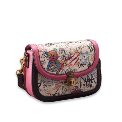 Graffiti Underarm Bag Leather Buckle Saddle Bag Stylish Crossbody Bag-bag079-aa