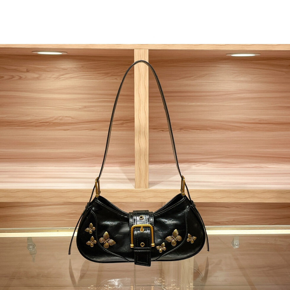 black Butterfly decorative bag Women's leather all-in-one crossbody bag158-b