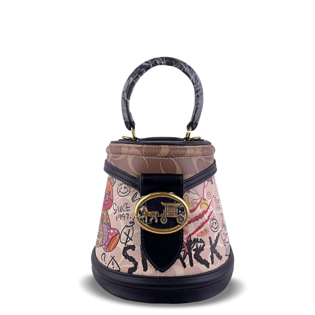 black Summer new fashion bear graffiti bucket half bucket one shoulder hand oblique span bag177-c