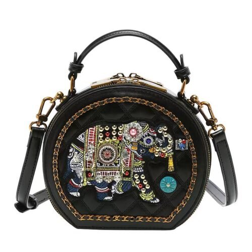 master Elephant Round Cake Bag Women's New Embroidered Diamond Check Hand Bill Of Lading Shoulder Crossbody-bag139-a