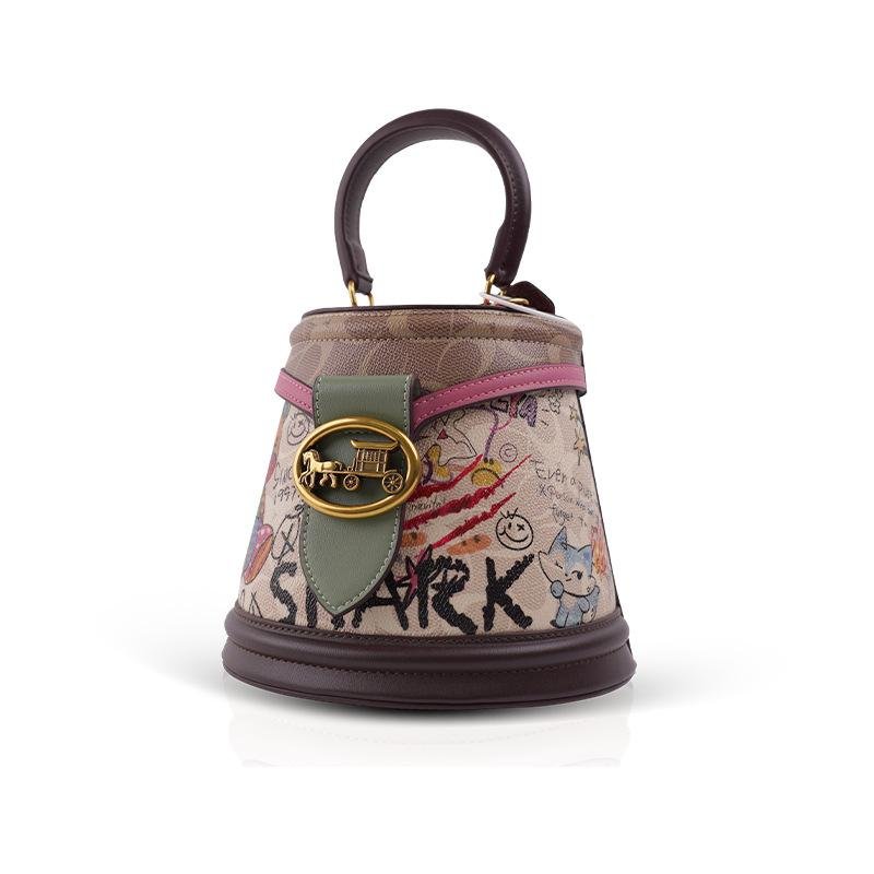 pink Summer new fashion bear graffiti bucket half bucket one shoulder hand oblique span bag177-d